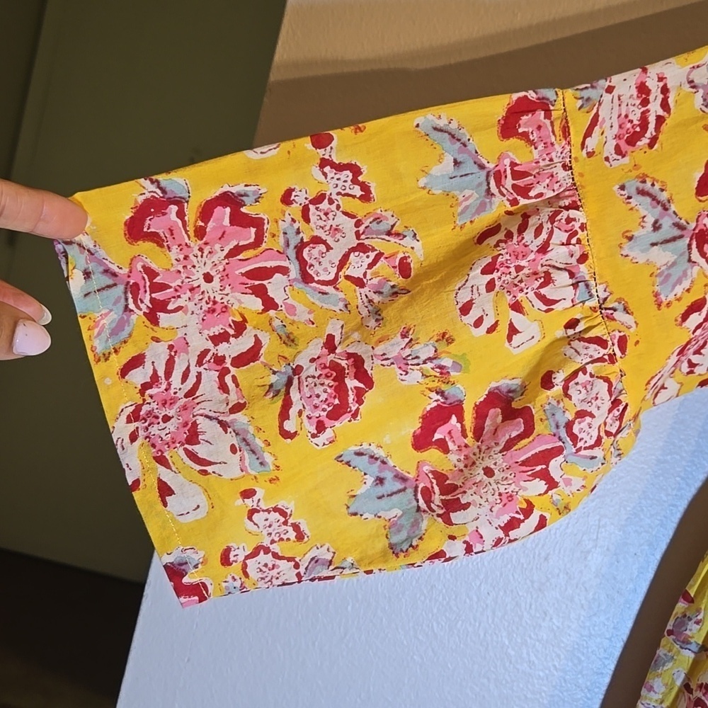 Jane Valken Cotton Floral A-Line Teired 3/4 Belled Sleeved Midi Dress NWOT - Picture 6 of 11